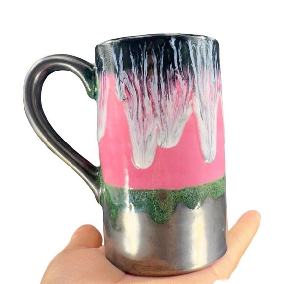 Studio Art Pottery Hand Made Single Drip Glaze Pottery Drinking Coffee Cup Mug - Picture 13 of 16